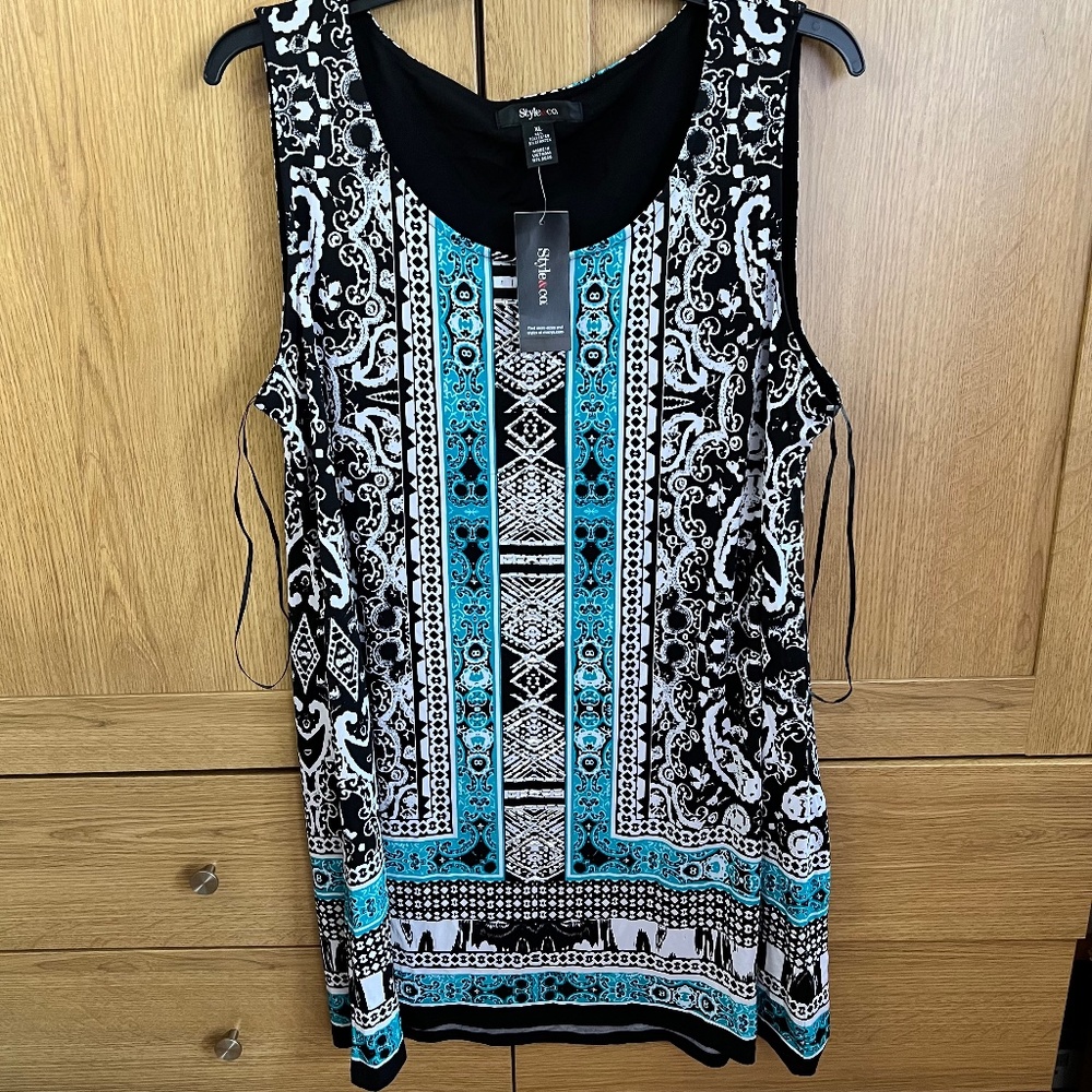 STYLE & CO EMBELLISHED TURQUOISE BLACK TUNIC TOP BNWT